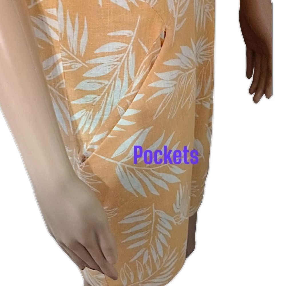Faherty Hana Linen Shirt Dress S Palm Leaf Print Button Front Coastal Resort - Picture 9 of 16